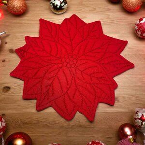 Set of 4 Christmas Placemats Red Poinsettia Flowers Quilted by Nicole Miller